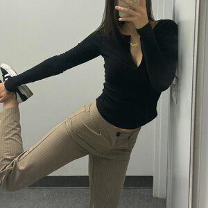 Tan and cream striped trousers Princess Polly pants